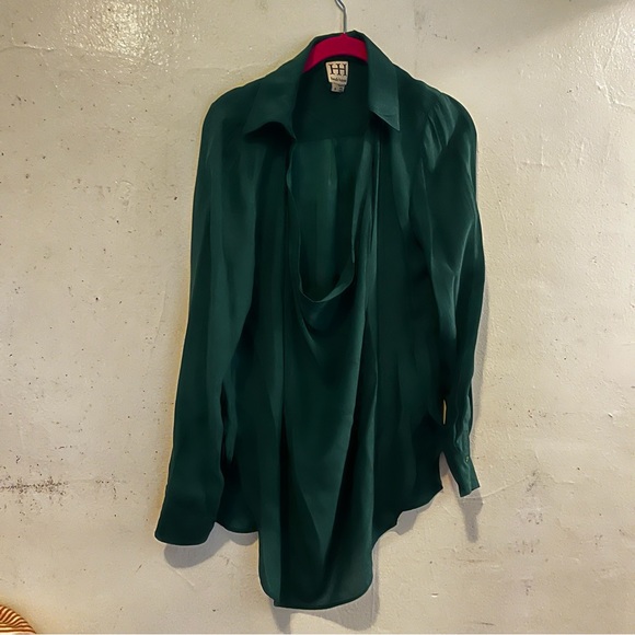 Haute Hippie Forest Green Silk Long Sleeve Top S - Picture 6 of 7